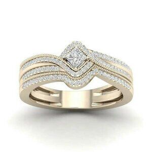 Gold Princess & Round Cut CZ Ring Size 6
